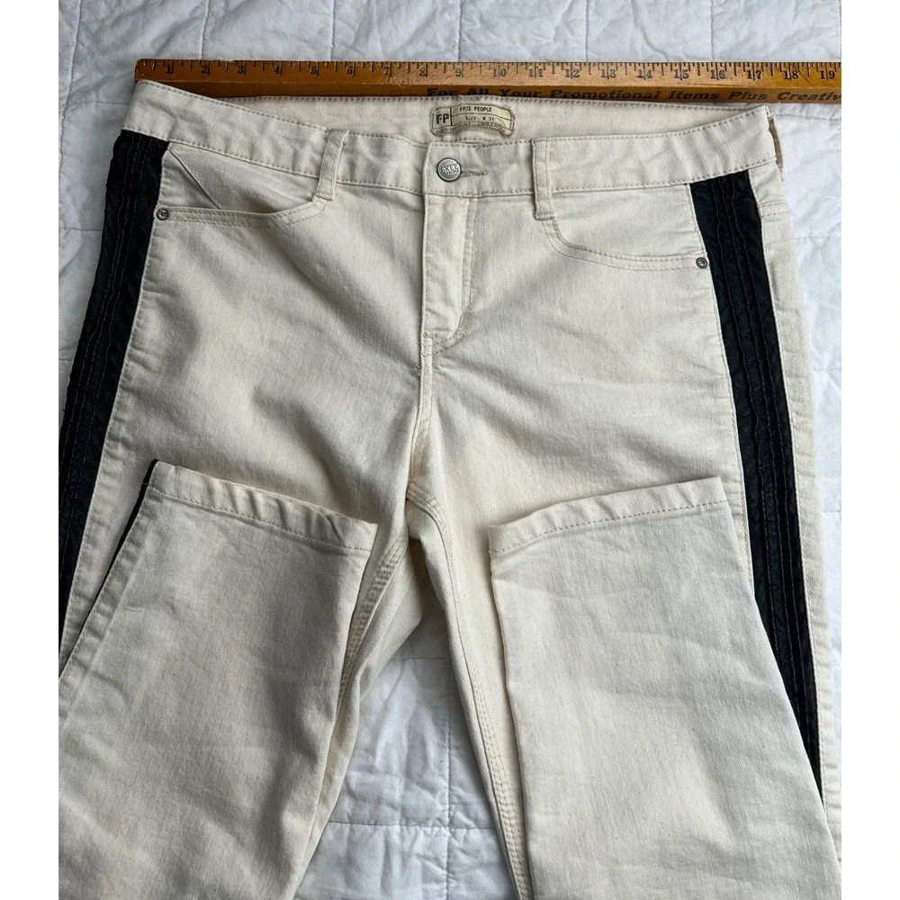Free People Tuxedo Side Stripe Skinny Jeans Off White Black 31 61855-16515125